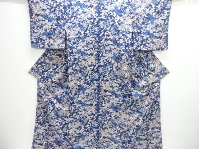 JAPANESE KIMONO / KOMON / WAVE & FLORAL PLANTS